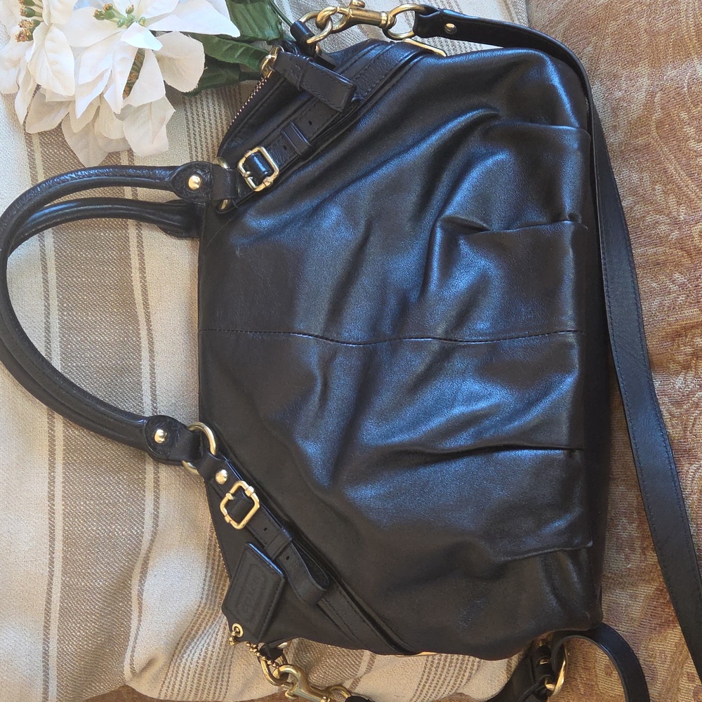 Coach Madison Sophia Black Leather Satchel Shoulder Bag with Gold Accents - Picture 2 of 6